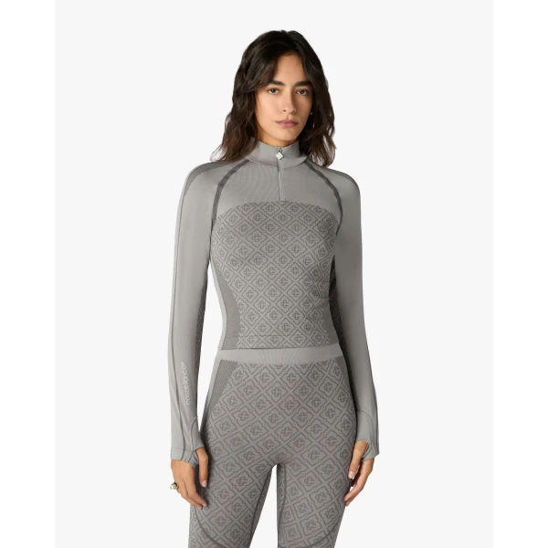 Casablanca Light Grey Seamless Monogram Long Sleeve Top | Long Sleeve | Luxury Shoes 