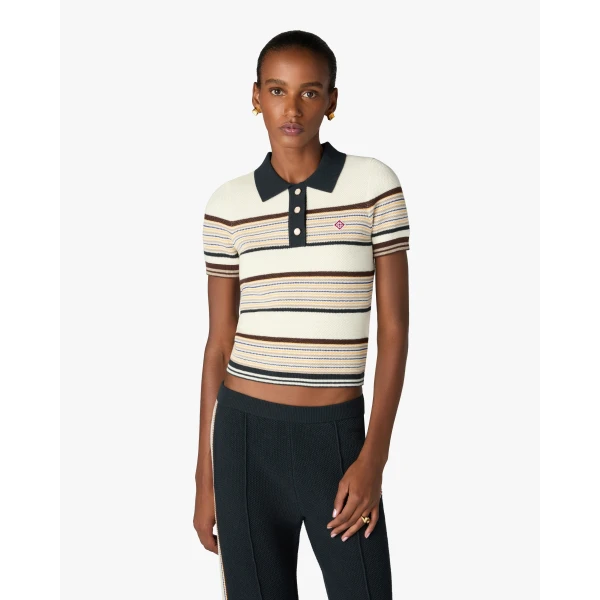 Casablanca Multicolour Café Culture Wool Stripe Short Sleeve Polo Shirt | Polo Shirt | Luxury Shoes 