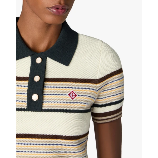Casablanca Multicolour Café Culture Wool Stripe Short Sleeve Polo Shirt | Polo Shirt | Luxury Shoes 