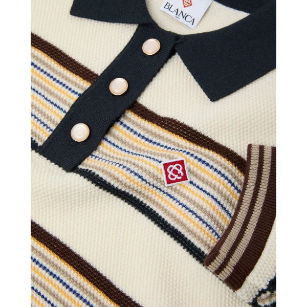Casablanca Multicolour Café Culture Wool Stripe Short Sleeve Polo Shirt | Polo Shirt | Luxury Shoes 