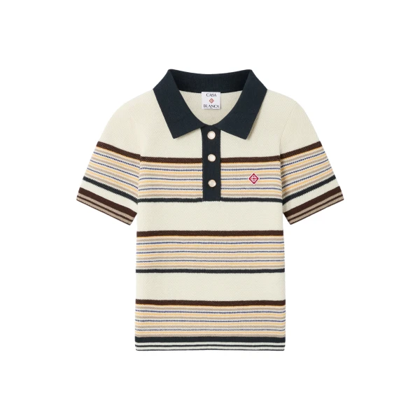 Casablanca Multicolour Café Culture Wool Stripe Short Sleeve Polo Shirt | Polo Shirt | Luxury Shoes 