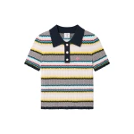 Casablanca Multicolour Knit Chevron Short Sleeve Polo Shirt | Polo Shirt | Luxury Shoes 