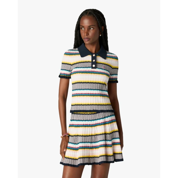 Casablanca Multicolour Knit Chevron Short Sleeve Polo Shirt | Polo Shirt | Luxury Shoes 