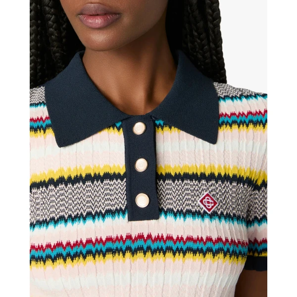 Casablanca Multicolour Knit Chevron Short Sleeve Polo Shirt | Polo Shirt | Luxury Shoes 