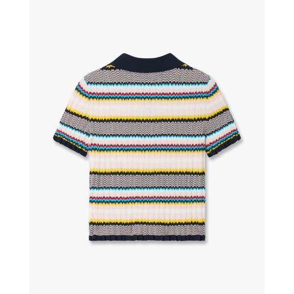 Casablanca Multicolour Knit Chevron Short Sleeve Polo Shirt | Polo Shirt | Luxury Shoes 