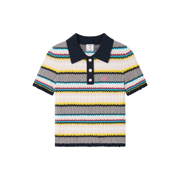 Multicolour Knit Chevron Short Sleeve Polo Shirt