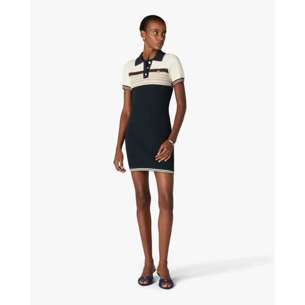 Casablanca Navy Café Culture Wool Stripe Polo Mini Dress | Mini Dresses | Luxury Shoes 