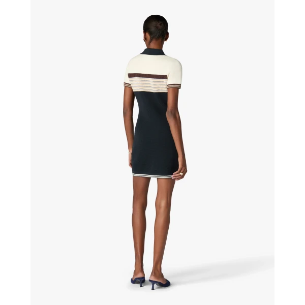 Casablanca Navy Café Culture Wool Stripe Polo Mini Dress | Mini Dresses | Luxury Shoes 