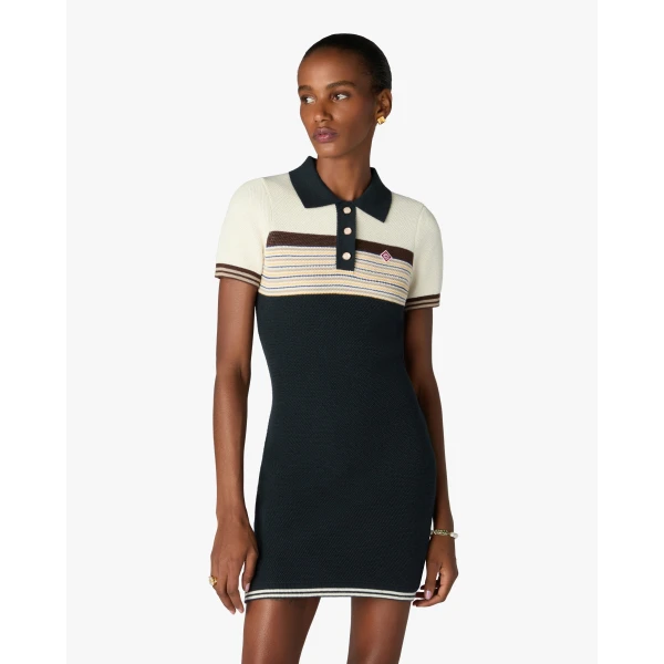 Casablanca Navy Café Culture Wool Stripe Polo Mini Dress | Mini Dresses | Luxury Shoes 