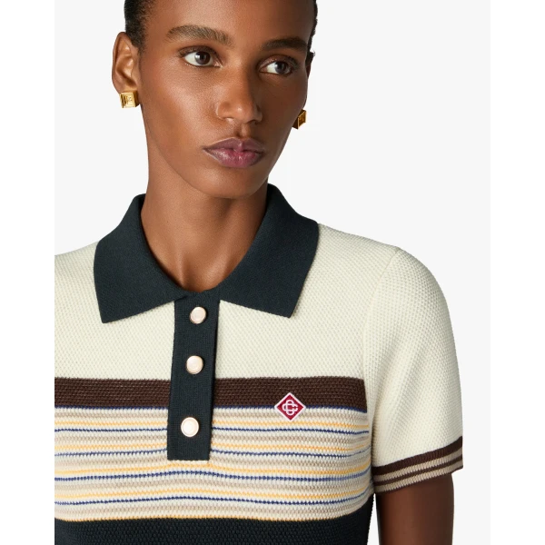 Casablanca Navy Café Culture Wool Stripe Polo Mini Dress | Mini Dresses | Luxury Shoes 