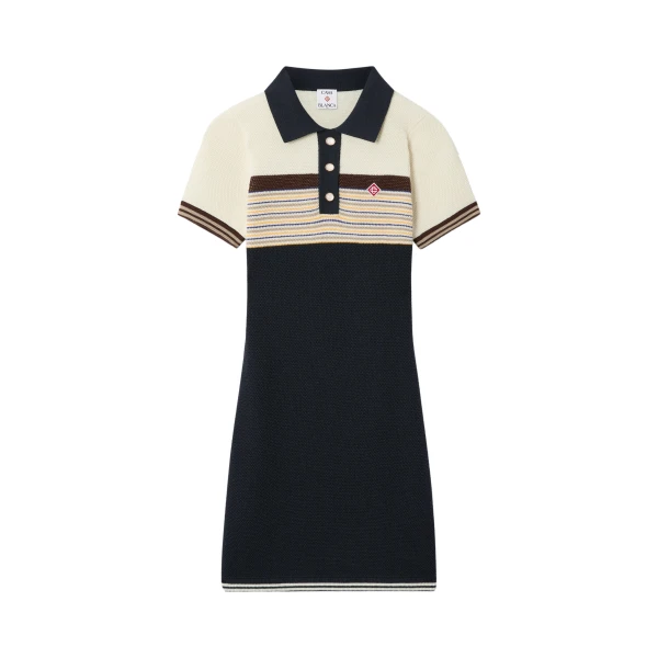 Navy Café Culture Wool Stripe Polo Mini Dress