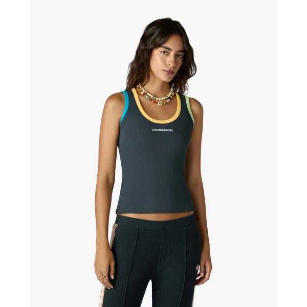 Casablanca Navy Colourblock Ribbed Tank Top | Tank Top | Luxury Shoes 