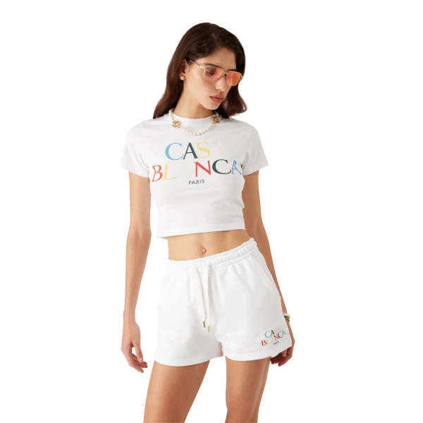 Casablanca Off-White Stacked Logo Sweatshorts | Shorts | Luxury Shoes 