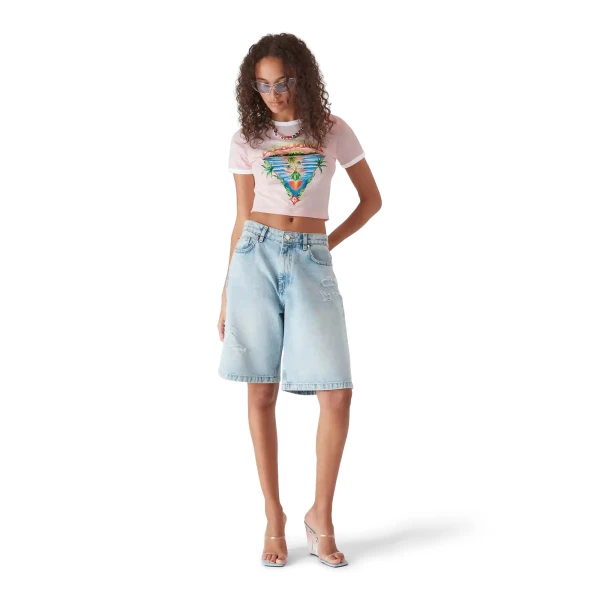 Casablanca Pink Innocence Triangle Cropped Baby Short Sleeve T-Shirt | T-Shirt | Luxury Shoes 