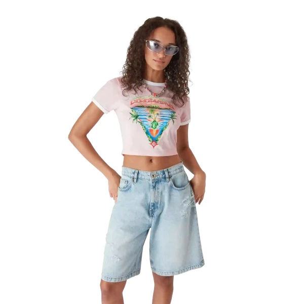 Casablanca Pink Innocence Triangle Cropped Baby Short Sleeve T-Shirt | T-Shirt | Luxury Shoes 