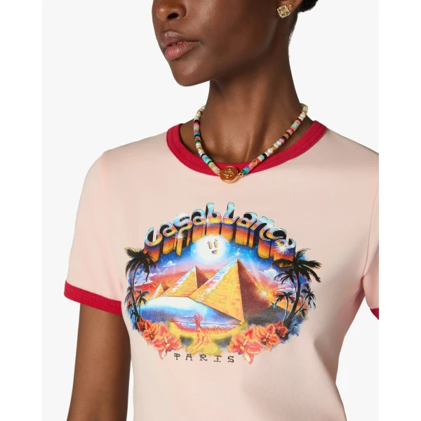 Casablanca Pink Pyramid Tourism Cropped Baby Short Sleeve T-Shirt | T-Shirt | Luxury Shoes 