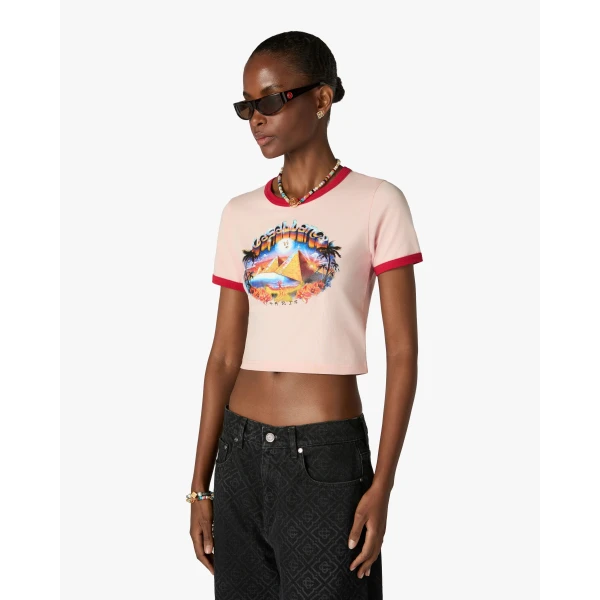 Casablanca Pink Pyramid Tourism Cropped Baby Short Sleeve T-Shirt | T-Shirt | Luxury Shoes 
