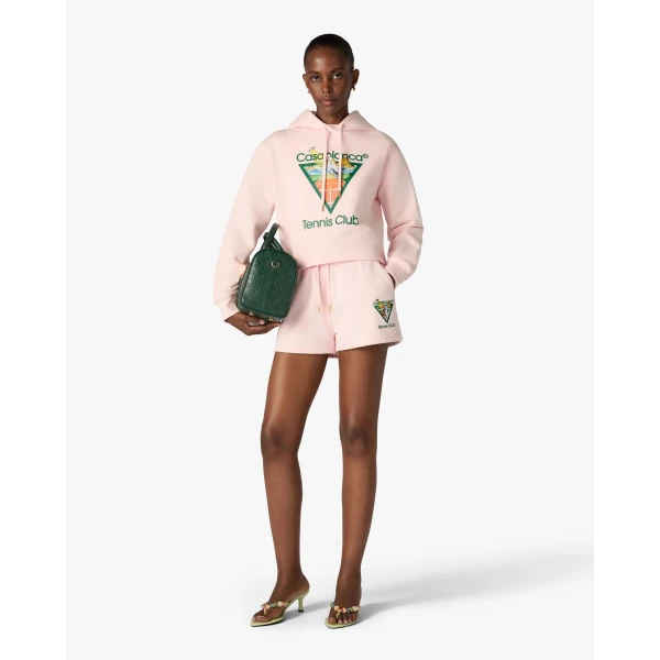 Casablanca Pink Tennis Club Icon Pyramid Abduction Cropped Hooded Sweatshirt | Hoodies | Luxury Shoes 