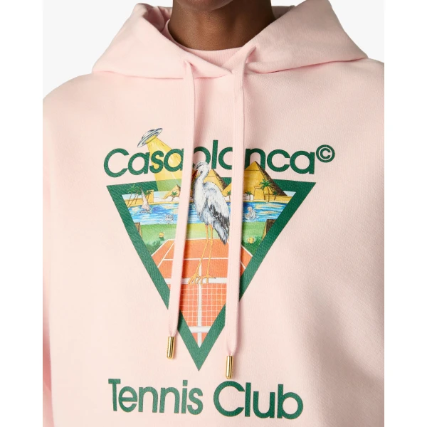 Casablanca Pink Tennis Club Icon Pyramid Abduction Cropped Hooded Sweatshirt | Hoodies | Luxury Shoes 