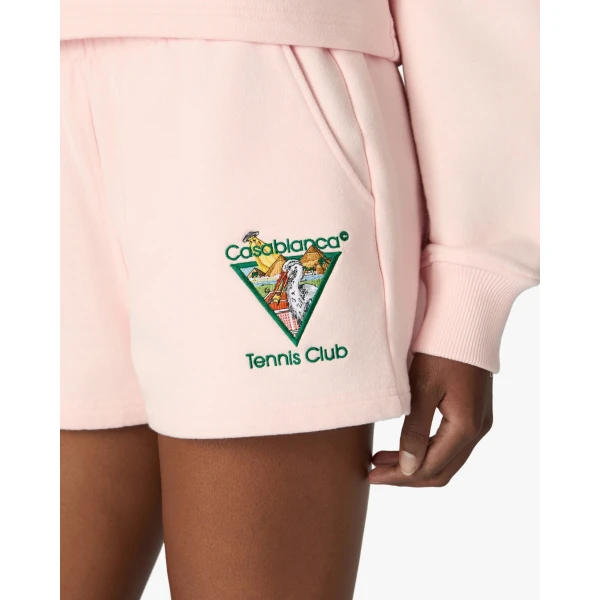 Casablanca Pink Tennis Club Icon Pyramid Abduction Embroidered Sweatshorts | Shorts | Luxury Shoes 
