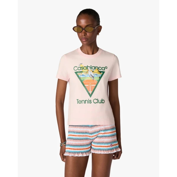 Casablanca Pink Tennis Club Icon Pyramid Abduction Fitted Short Sleeve T-Shirt | T-Shirt | Luxury Shoes 