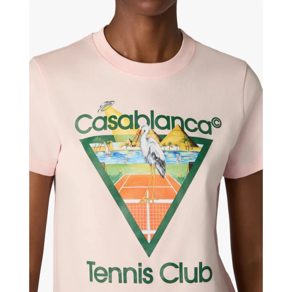 Casablanca Pink Tennis Club Icon Pyramid Abduction Fitted Short Sleeve T-Shirt | T-Shirt | Luxury Shoes 