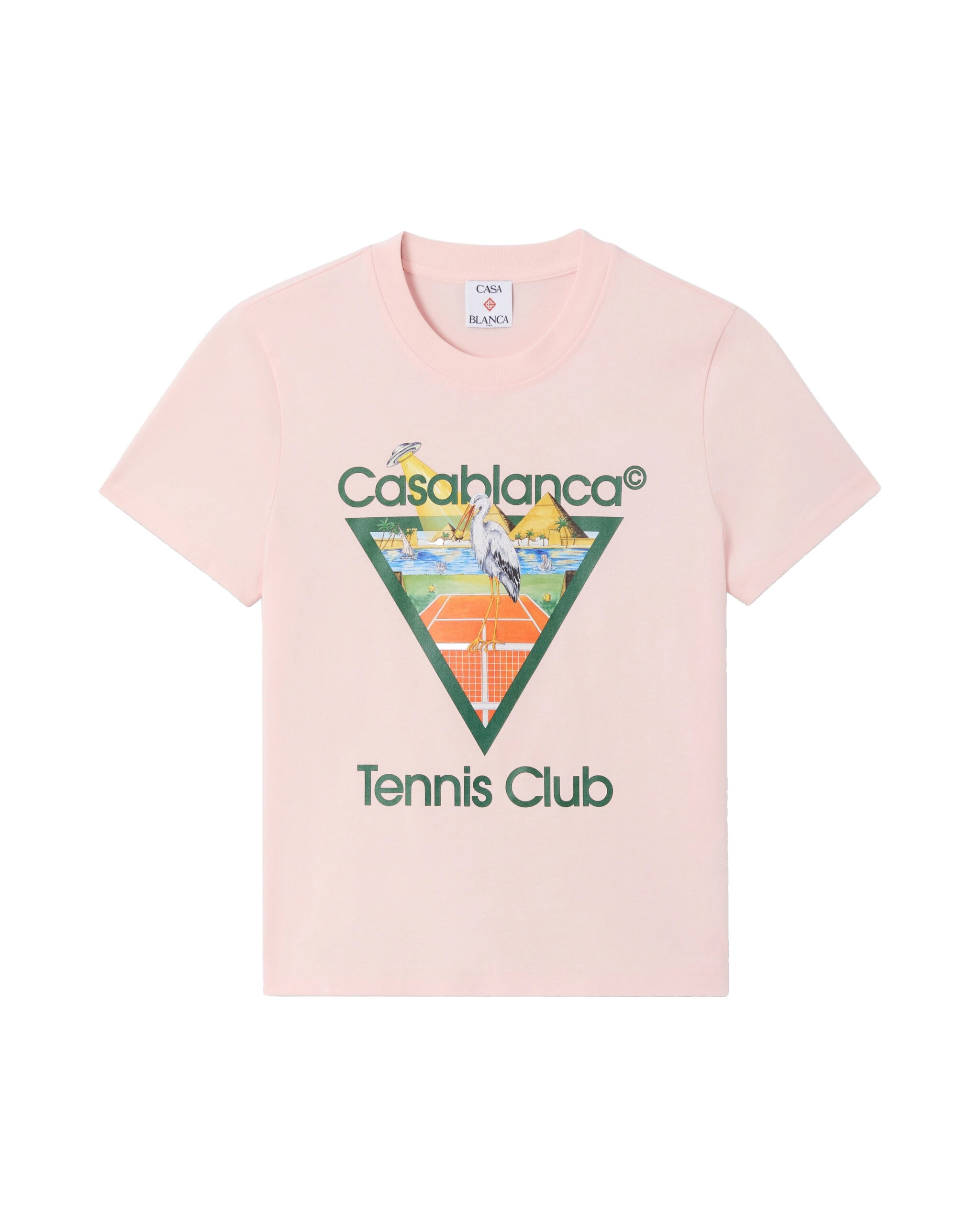 Casablanca Pink Tennis Club Icon Pyramid Abduction Fitted Short Sleeve T-Shirt Casablanca Pink Tennis Club Icon Pyramid Abduction Fitted Short Sleeve T-Shirt | T-Shirt | Luxury Shoes