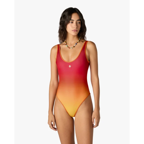 Casablanca Red & Orange Gradient Printed Swimsuit | Swimsuits | Luxury Shoes 