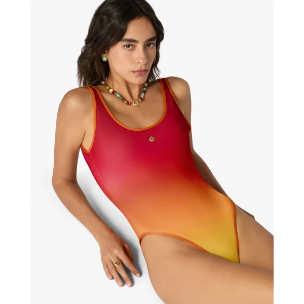 Casablanca Red & Orange Gradient Printed Swimsuit | Swimsuits | Luxury Shoes 