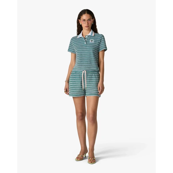 Casablanca Teal Striped Towelling Short Sleeve Polo Shirt | Polo Shirt | Luxury Shoes 
