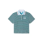 Casablanca Teal Striped Towelling Short Sleeve Polo Shirt | Polo Shirt | Luxury Shoes 