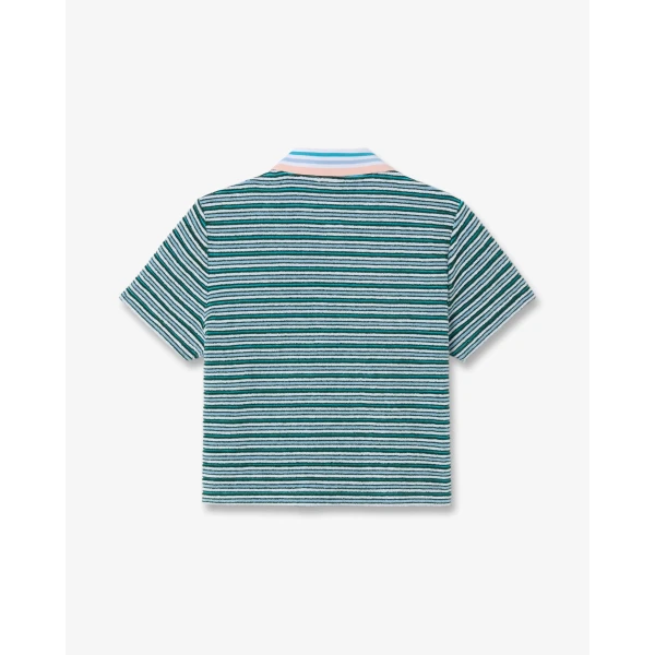 Casablanca Teal Striped Towelling Short Sleeve Polo Shirt | Polo Shirt | Luxury Shoes 