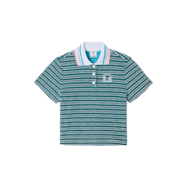 Casablanca Teal Striped Towelling Short Sleeve Polo Shirt | Polo Shirt | Luxury Shoes 