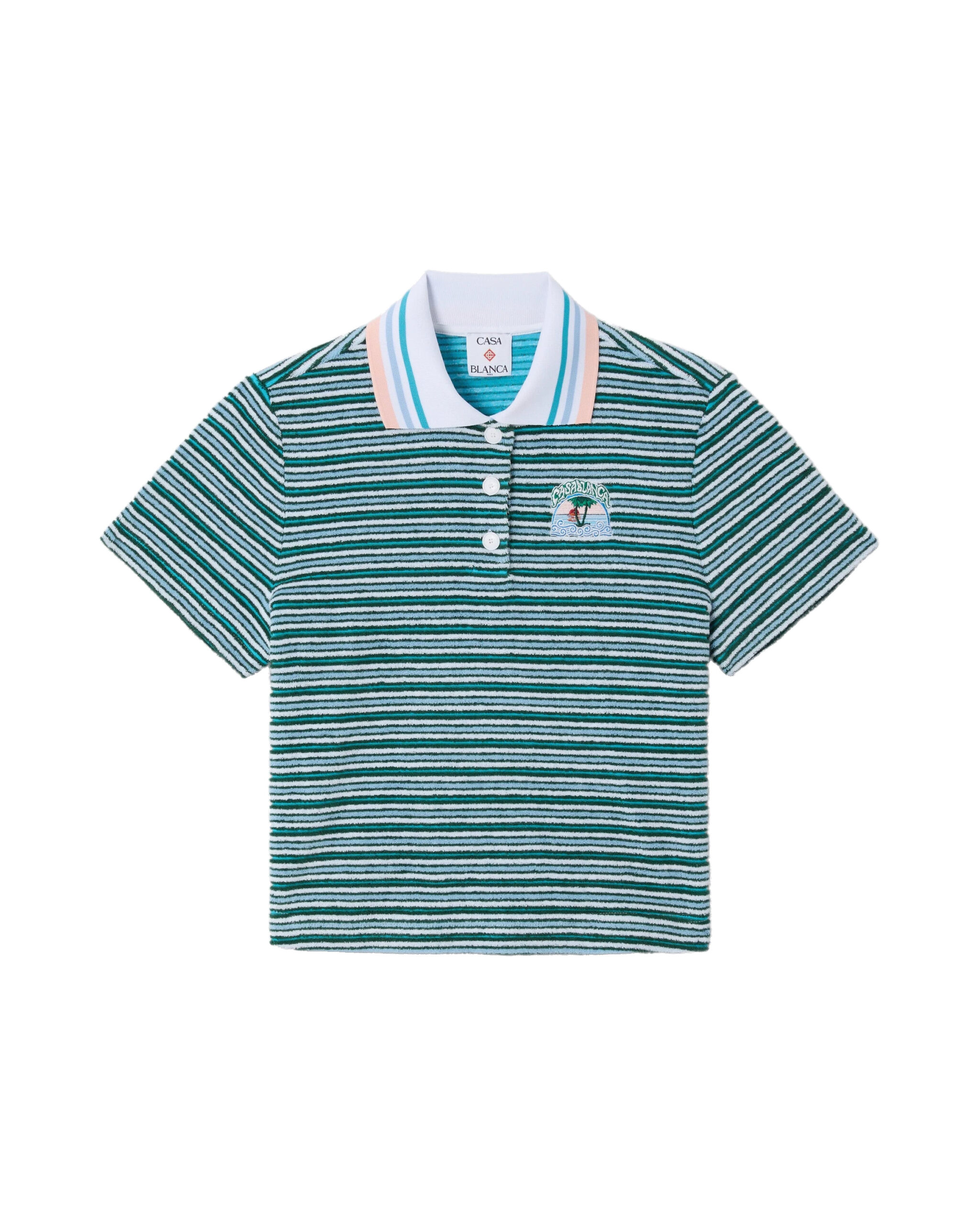Casablanca Teal Striped Towelling Short Sleeve Polo Shirt Casablanca Teal Striped Towelling Short Sleeve Polo Shirt | Polo Shirt | Luxury Shoes