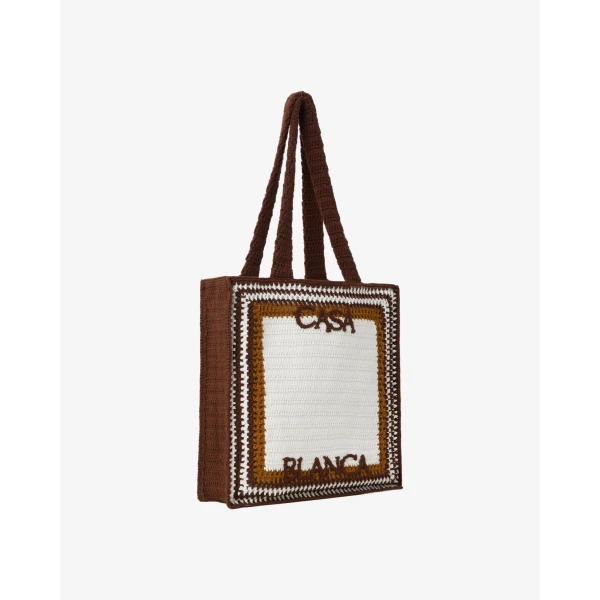 Casablanca White & Brown Crochet Bag | Totes & Top-Handle Bags | Luxury Shoes 