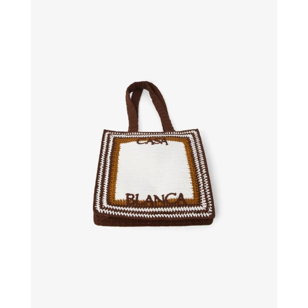 Casablanca White & Brown Crochet Bag | Totes & Top-Handle Bags | Luxury Shoes 