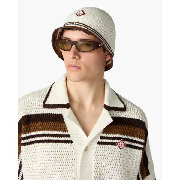Casablanca White & Brown Stripe Crochet Hat | Hats | Luxury Shoes 