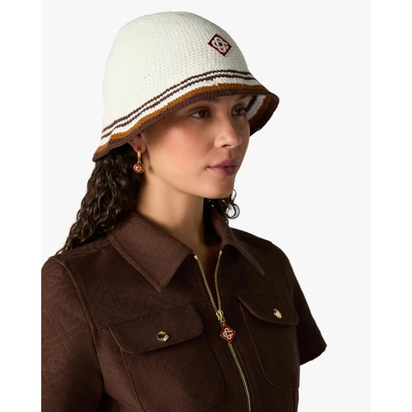 Casablanca White & Brown Stripe Crochet Hat | Hats | Luxury Shoes 