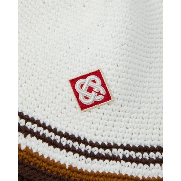 Casablanca White & Brown Stripe Crochet Hat | Hats | Luxury Shoes 