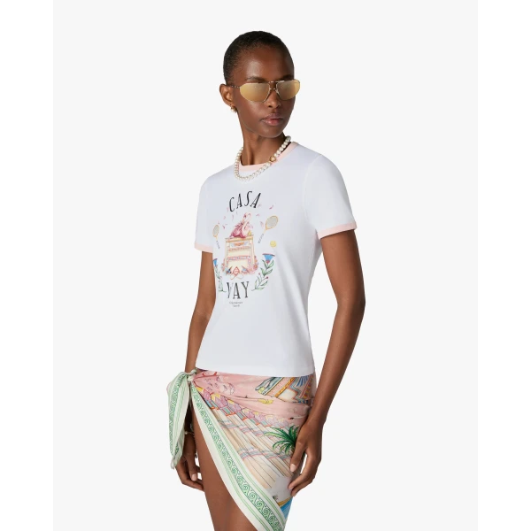Casablanca White Casa Way Ringer Short Sleeve T-Shirt | T-Shirt | Luxury Shoes 