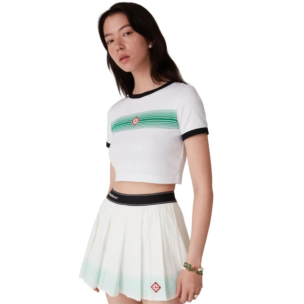 Casablanca White Gradient Stripe Ringer Short Sleeve T-Shirt | T-Shirt | Luxury Shoes 