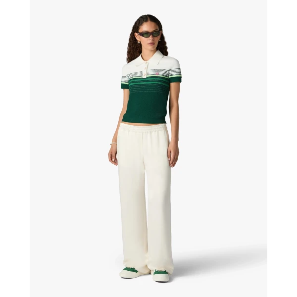Casablanca White & Green Boucle Stripe Short Sleeve Polo Shirt | Polo Shirt | Luxury Shoes 