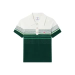 Casablanca White & Green Boucle Stripe Short Sleeve Polo Shirt | Polo Shirt | Luxury Shoes 