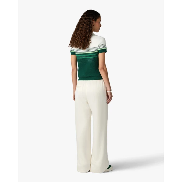 Casablanca White & Green Boucle Stripe Short Sleeve Polo Shirt | Polo Shirt | Luxury Shoes 