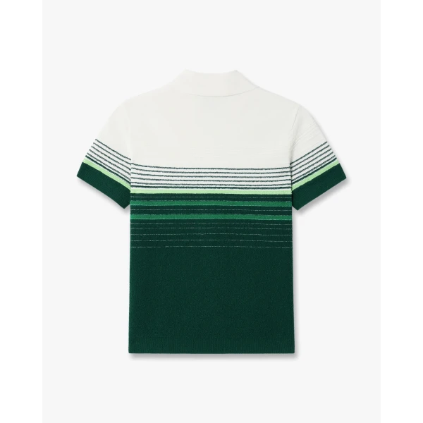 Casablanca White & Green Boucle Stripe Short Sleeve Polo Shirt | Polo Shirt | Luxury Shoes 