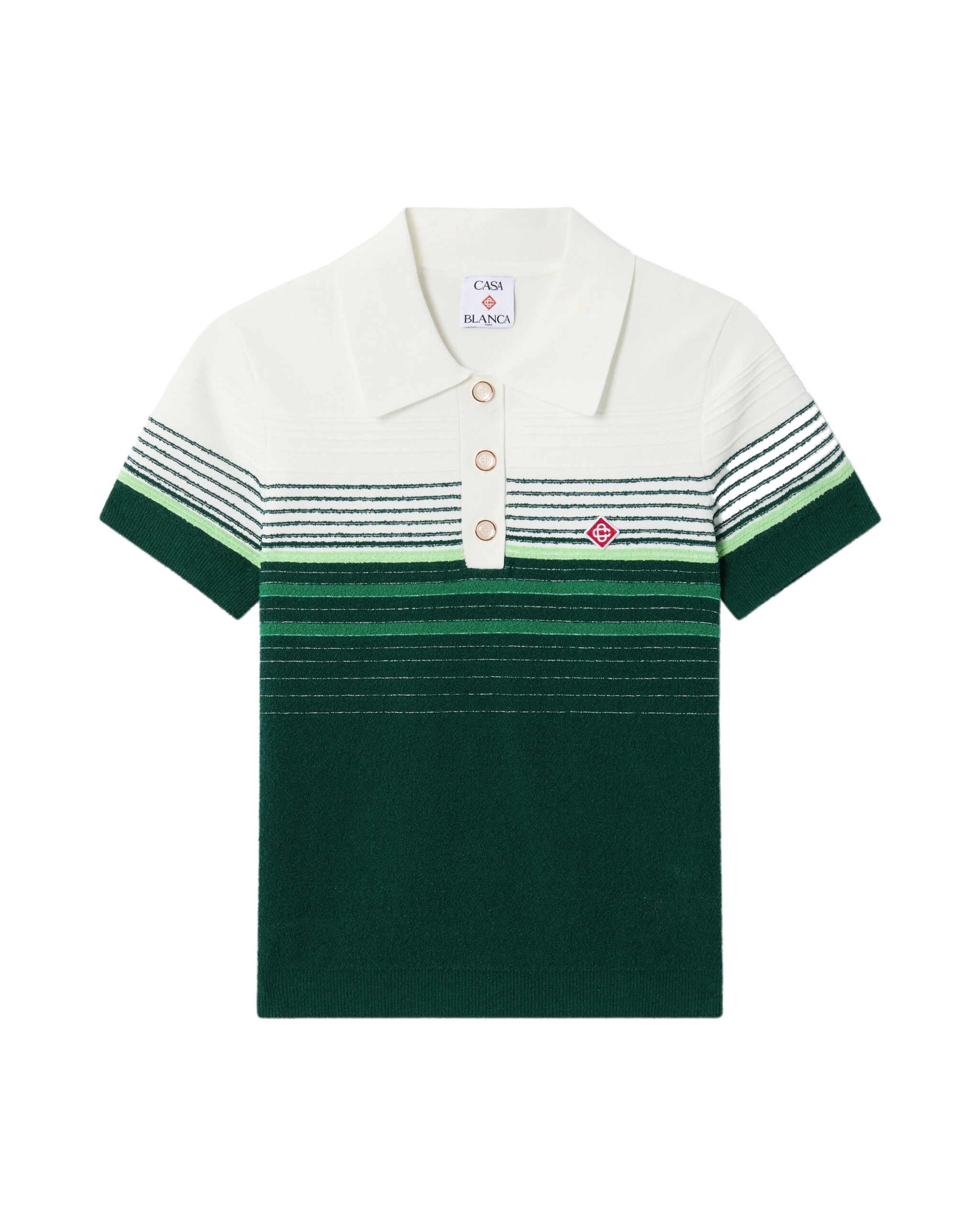 Casablanca White & Green Boucle Stripe Short Sleeve Polo Shirt Casablanca White & Green Boucle Stripe Short Sleeve Polo Shirt | Polo Shirt | Luxury Shoes