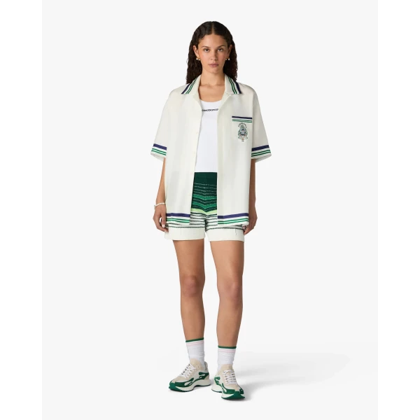 Casablanca White & Green Boucle Stripe Shorts | Shorts | Luxury Shoes 