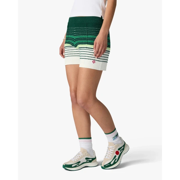 Casablanca White & Green Boucle Stripe Shorts | Shorts | Luxury Shoes 