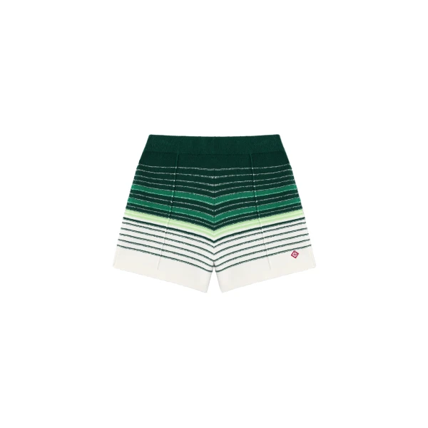 White & Green Boucle Stripe Shorts