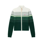 Casablanca White & Green Boucle Stripe Zip-Up Track Jacket | Jackets | Luxury Shoes 